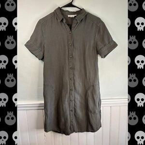 Lucky Brand Shirt Dress Olive Button Up Short Sleeve Pockets Casual S